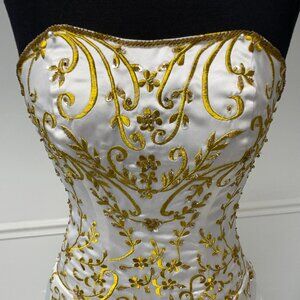 Strapless White & Gold Wedding Gown Size 6